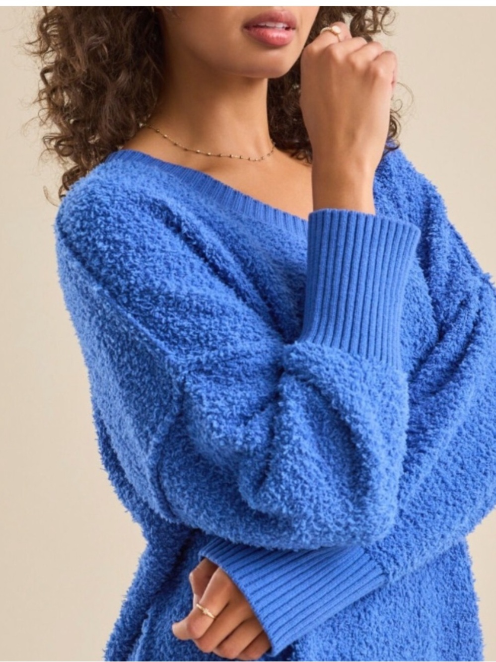 Altar'd State Raina Blue Teddy V-Neck Sweater